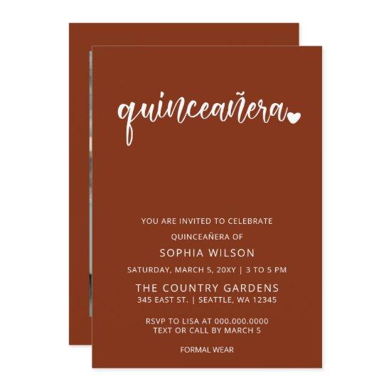 Rustic Terracotta Simple Script Quinceanera Photo