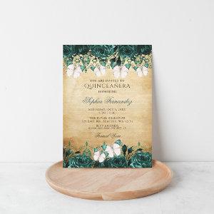 Rustic Vintage Green Floral Butterfly Quinceañera