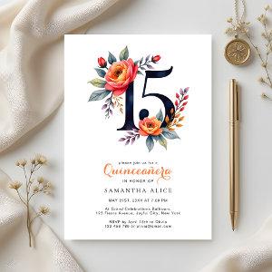 Rustic Watercolor Floral Number 15 Quinceanera