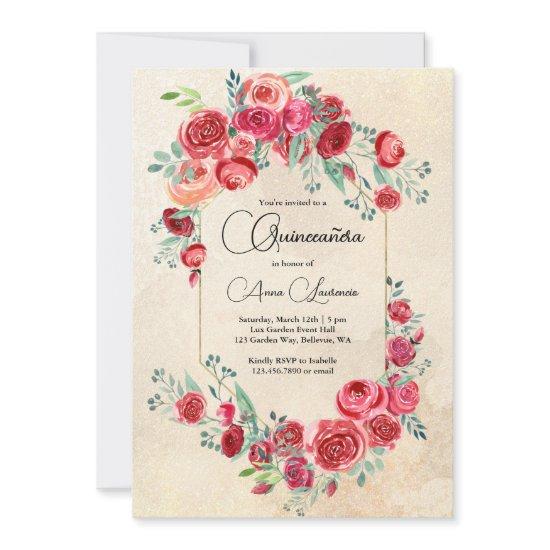 Rustic Watercolor Floral Quinceanera