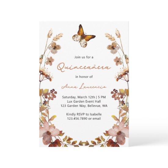Rustic Watercolor Wildflower Butterfly Quinceanera