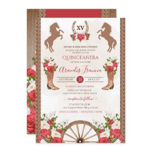 Rustic Western Red Flor Cowgirl Charra Quinceanera