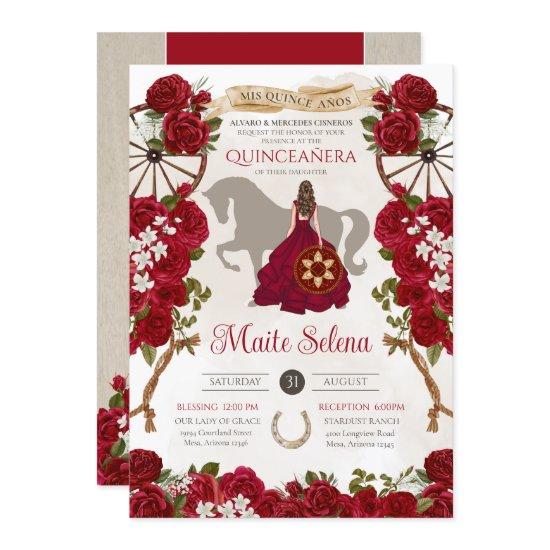 Rustic Western Red Roses Floral Charro Quinceanera