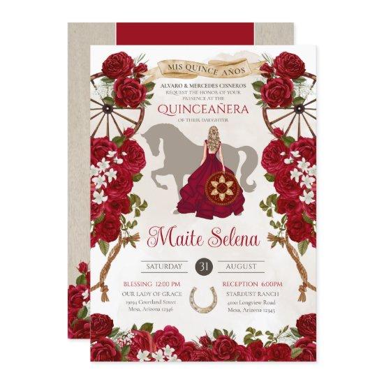 Rustic Western Red Roses Floral Charro Quinceanera