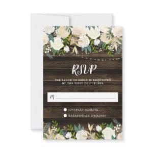 Rustic White Floral String Lights RSVP Card