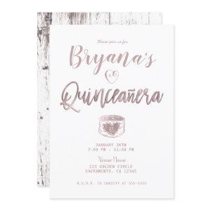 Rustic White Wood Rose Gold Pink 15 Quinceañera