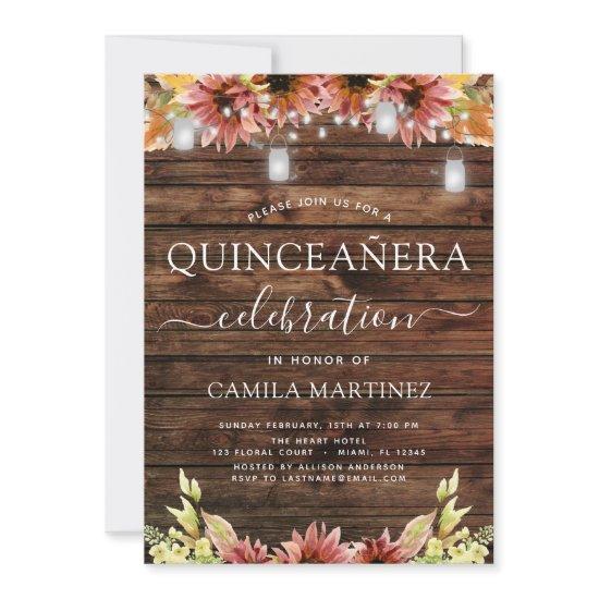Rustic Wood Autumn Sunflowers Quinceanera