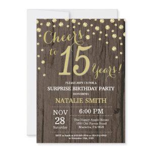 Rustic Wood Gold Surprise 15th Birthday Diamond