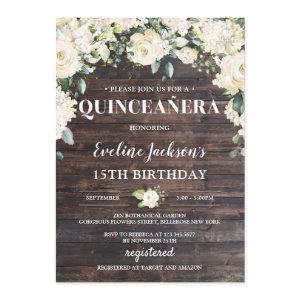 Rustic wood greenery white floral boho Quinceañera