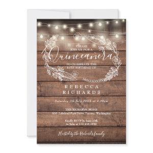 Rustic Wood String Lights Script Quinceañera 15th