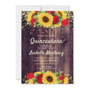 Rustic Wood Sunflowers Red Roses Quinceañera