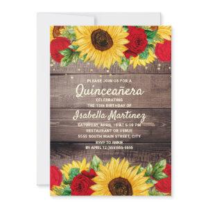 Rustic Wood Sunflowers Red Roses Quinceañera