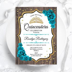 Rustic Wood Teal White Gold Quinceanera