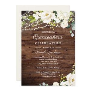 Rustic Wood White Floral Lights Quinceanera