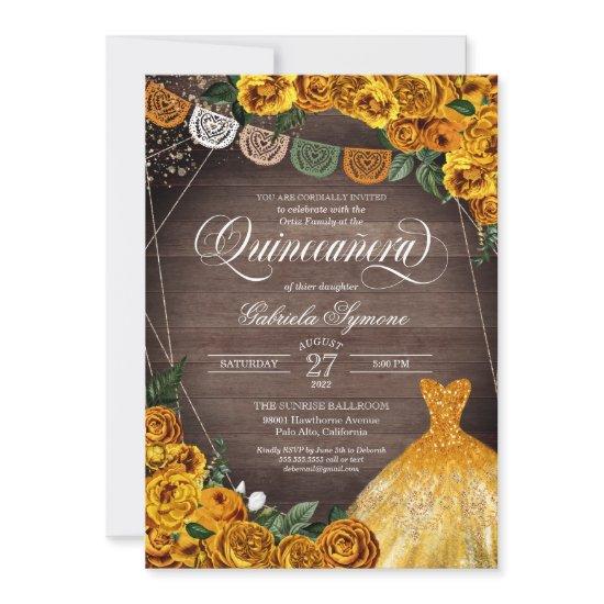 Rustic Yellow Rose Glitter Gown Fiesta Quinceañera