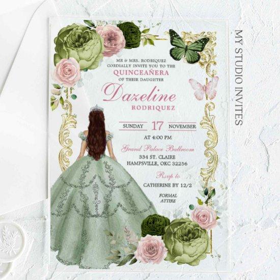 Sage Green and Blush Princess Quinceanera Acrylic