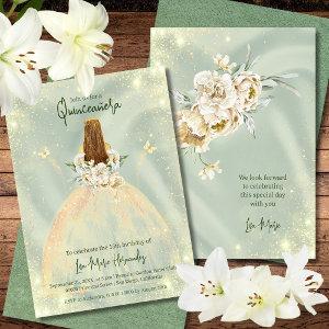 Sage Green And Golden Rose Elegant Quinceañera