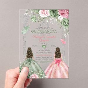 Sage Green And Pink Twin Quinceañera Butterfly Acrylic