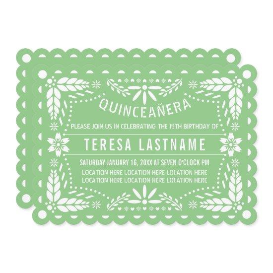 Sage green and white papel picado Quinceañera