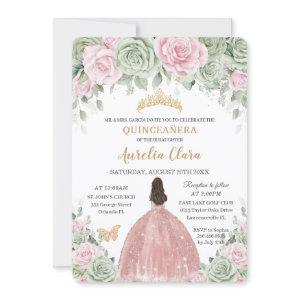 Sage Green Baby Pink Floral Rose Gold Quinceañera