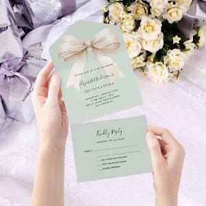 Sage green beige cream bow Quinceanera rsvp All In One