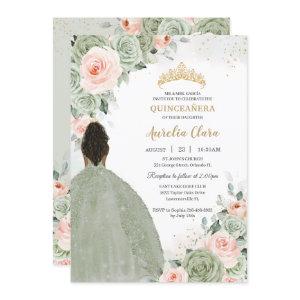 Sage Green Blush Floral Gold Quinceañera Sweet 16