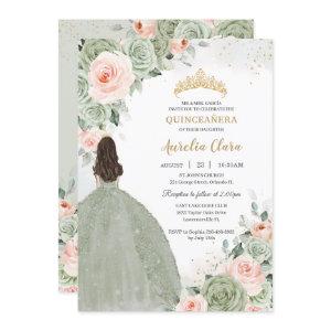 Sage Green Blush Floral Gold Quinceañera Sweet 16