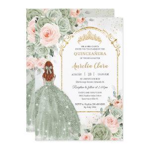 Sage Green Blush Floral Gold Quinceañera Sweet 16