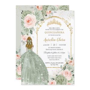 Sage Green Blush Floral Gold Quinceañera Sweet 16
