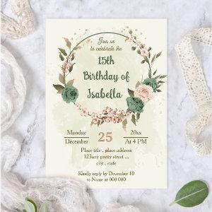 sage green blush flowers botanical birthday
