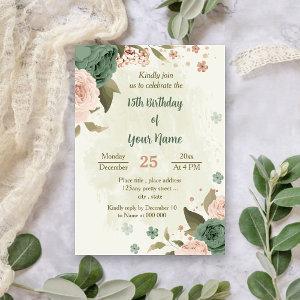 sage green blush flowers botanical birthday