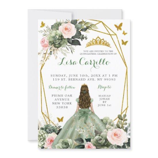 Sage Green Blush Pink Butterfly Girl's Quinceañera