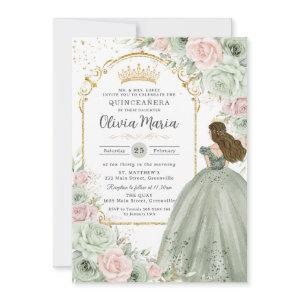 Sage Green Blush Pink Floral Princess Quinceañera
