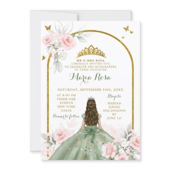 Sage Green Blush Pink Princess Quinceañera Floral