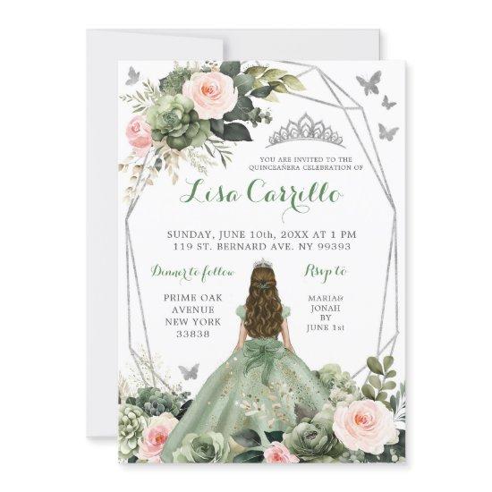 Sage Green Blush Pink Princess Quinceañera