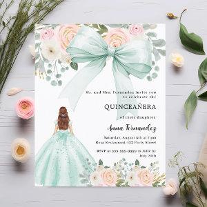 Sage green bow pink dress Quinceanera