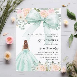 Sage green bow pink florals dress Quinceanera