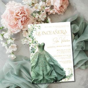 Sage Green Dress Gown Floral Princess Quinceañera
