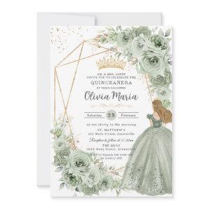 Sage Green Floral Blonde Princess Quinceañera Gold