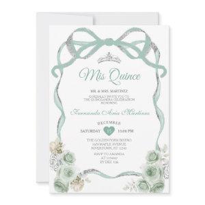 Sage Green Floral Bow Ribbon Silver Mis Quince