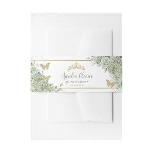Sage Green Floral Butterflies Gold Quinceanera  Belly Band