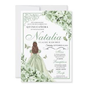 Sage Green Floral Butterflies Quinceanera