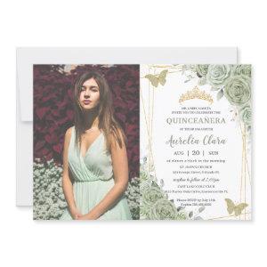 Sage Green Floral Butterflies Quinceañera Photo