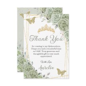 Sage Green Floral Butterflies Quinceañera Sweet 16 Thank You Card