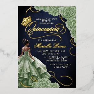 Sage Green Floral Dress Quinceañera Foil