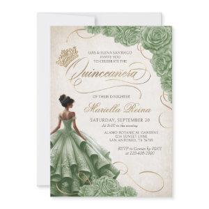 Sage Green Floral Dress Quinceañera