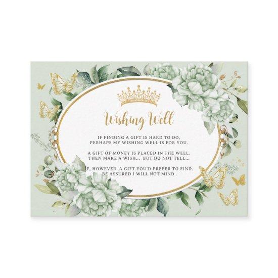 Sage Green Floral Flowers Butterflies Quinceañera Enclosure Card