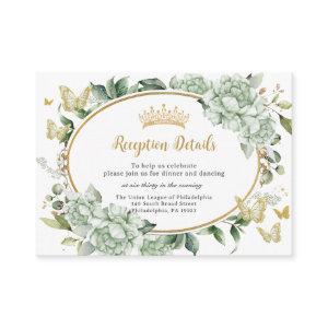 Sage Green Floral Flowers Butterflies Quinceañera Enclosure Card