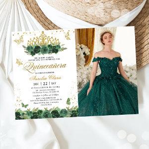 Sage Green Floral Gold Butterflies Quinceañera