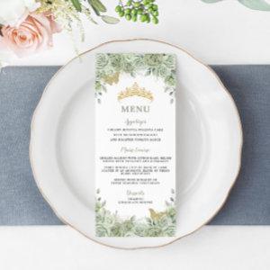 Sage Green Floral Gold Quinceanera Birthday Menu